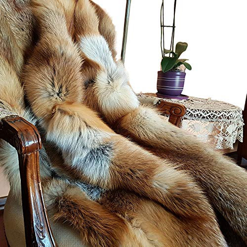 FOX FASHION Pelz Decke Teppich aus echtem Rotfuchs Fell Tagesdecke Felldecke Echtfell Echpelz Rotfuchsfell Fuchs Rot Fuchsfell 130x130