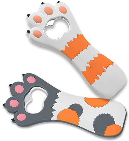 WTpin 2 Pezzi Birra Apribottiglie Divertente, Apribottiglie Magnetico per Birra, Animato Cartone Apri Birra Simpatico, Apribottiglie in Silicone Comfort (Zampa di Gatto)