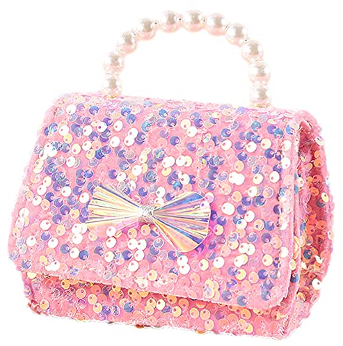 Anopo Nodo a Fiocco Borsellino per Bambine Microfibra Borsa a Tracolla Paillettes Borse a Spalla Portafoglio Glitterato Borsa con Perle per Bambini Rosa
