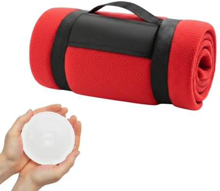 FUN FAN LINE | Super Soft Anti-Pill Fleece Throw Blanket for Sofa & Travel (51x63 in) + Reusable Hand Warmer | Thermal Blanket with Carry Handle | Thick Winter Quilt for Outdoor Use (Red)