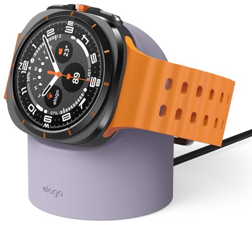 elago Soporte de Carga Compatible con Samsung Galaxy Watch 8, 8 Classic, 7, Ultra, 6 Series, and 5 Series, Modo Soporte Nocturno, Gestión de Cables [Cable de Carga No Incluido] (Lavanda Gris)