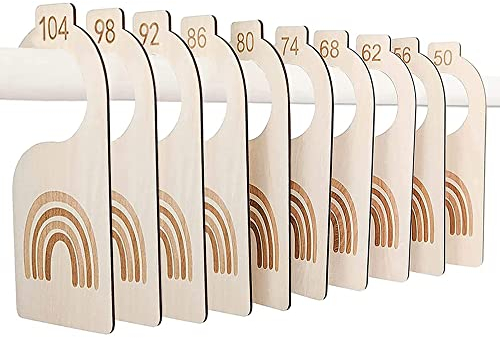 10 Stück Größentrenner Baby Holz, Regenbogen Babykleidung Trenner Konfektionsgrößen 50-104, Kinderschrank Zubehör, Kleiderschränke Trennwand für Neugeborene Kleidung
