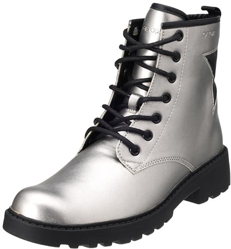 Geox J Casey Girl Ankle Boot, DK Silver/Black, 39 EU
