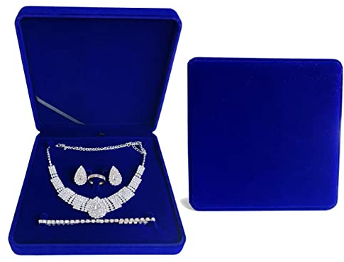 Fadsace Schmuck-Set aus Plüschsamt, Organizer, Halskette, Ring, Halskette, Armband, Geschenk-Vitrine, Hochzeitsschmuck, Aufbewahrung, Geschenk-Box, Blau