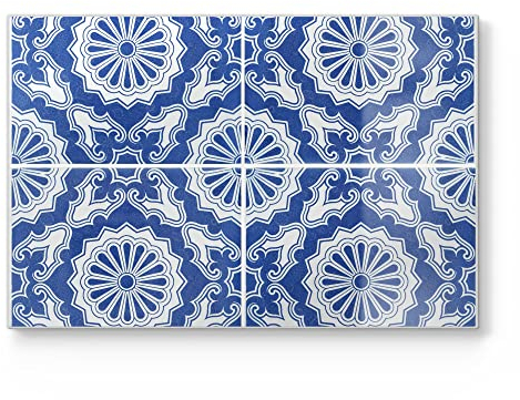 DEQORI Tagliere in vetro, grande, 30 x 20 cm, motivo piastrelle in ceramica smaltata, tagliere di design per cucina, tagliere per la colazione, antibatterico e antiscivolo, piano in vetro e piatto