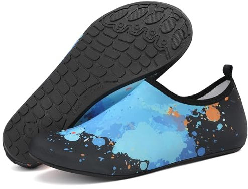 LATATL Unisex Wasserschuhe Badeschuhe Damen Herren Schnell Trocknend Schwimmschuhe Aquaschuhe Barfussschuhe Surfschuhe Strandschuhe Neoprenschuhe für Strand Tauchen Yoga(Schwarz/Blau,41 EU)