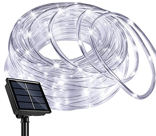 SINGCHUNGTE 12M Solar Lichtschlauch Außen, 100LED Wasserfest Lichtschlauch,Farbe 8 modi lichterschlauch für Garten,Trampolin,Schwimmbad (Weiss)