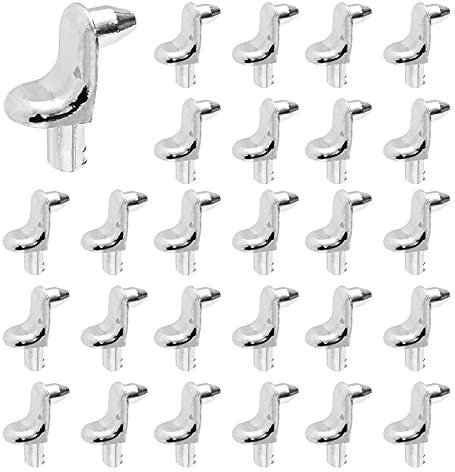 24 Pcs Shelf Supports Pegs Pin Bracket 5mm Stud Bookcase Pegs for Wardrobe Kitchen Cabinets Closets Bookcases