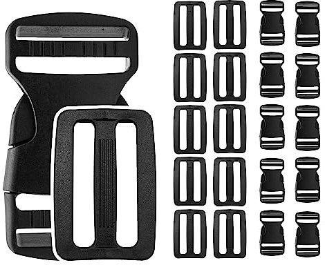 DOJA Barcelona | Kunststoff Schnallen 50mm | Pack 10 Steckschnallen + 10 Leiterschnallen | Innenbreite 50mm | Kunststoff Clip | Rucksack Schnalle | Gurtschnalle | Ersatzschnalle | Taschenverschluss