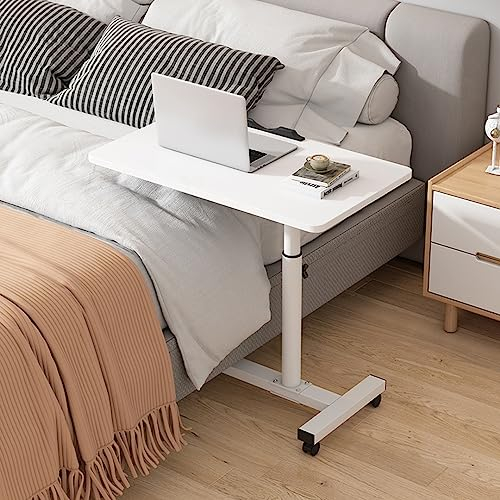 SOUNAY Beistelltisch Bett, C Form Beistelltisch Höhenverstellbar Mit Rollen aus Holz & Metall, Pflegetisch für Bett, Weiß Sofatisch Side Table für Couch, Wohnzimmer, Kleiner Sofa, 55x32cm