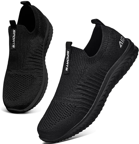 ASHION Damen Slip On Sneaker Mesh Leichte Atmungsaktiv Freizeitschuhe Fitness Turnschuhe Laufschuhe Walking Schuhe,Schwarz,39 EU