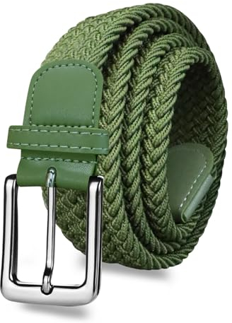 LOVMEAD Elastischer Gürtel Stretchgürtel Geflochten Herren Damen Wert Stück, Golf Stoffgürtel Flechtgürtel Dehnbarer (1 Stück -Grün, 95cm/30’’-34’’ für Taillengröße)
