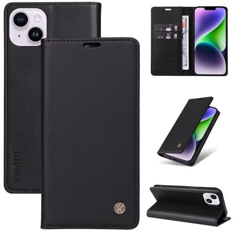 xinyunew Echtleder Hülle für Samsung Galaxy S24 Ultra, Handyhülle [Echtes Leder] [Magnetverschluss] Handytasche Lederhülle für Samsung Galaxy S24 Ultra - Schwarz