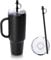 Ideus Isolierbecher mit Griff 40oz (1,200ml), doppelwandige Mehrweg-Kaffeetasse aus Edelstahl, Reisebecher mit auslaufsicherer Abdeckung und Stroh, BPA-frei Heiß und Kalt Halten (Leopard Schwarz)