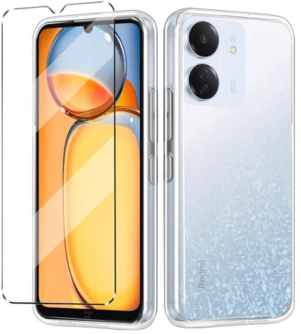 Cover Compatible with Xiaomi Redmi 13C 4G Case with 1 Pack Tempered Glass Screen Protector Phone Case for Xiaomi Redmi 13C 4G,Soft TPU Slim Fit Shockproof Anti-Scratch Phone Cover-Clear