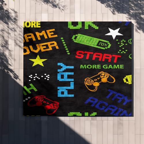 Children's Rug, Gamepad Area Rug, 3D Gaming Rug, Rug with Game Console Pattern, Bedroom Rug, Non-Slip Graffiti Game Console Decoration Carpets (Carpet 6.40 x 60 cm)