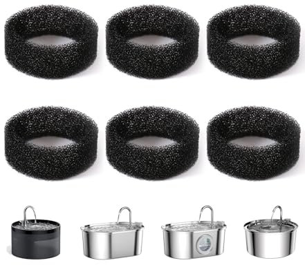 PewinGo Filtros de Fuente de Agua para Gatos, Filtro de Fuente de Agua de Repuesto para Fuente de Agua para Gatos de 2L/3.2L, 6 Esponjas de Espuma