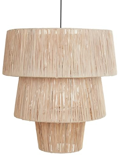 Beliani Lampe Suspension Style Boho Naturel Abat-jour en Paille Base en Métal Premat