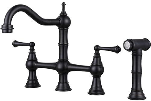 Homelody Grifo Cocina Puente De Grifo De Cocina De Latón Con Grifo Rociador Lateral Para Fregadero De Cocina Bronce Antiguo