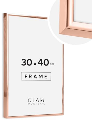 GlamPosters Bilderrahmen 30x40 cm - Rahmen mit Acrylglas - Fotorahmen für Aüfhangen - Groß Bilderrahmen aus Aluminium - Picture Frame für Wand - Rose Gold Metallic