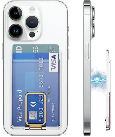 AFARER Magnetischer Kartenhalter Kompatibel mit magsafe,Handy Wallet mit Ständer, Slot Kartenfach für Apple iPhone 16/15/14/13/12 Serie,Kreditkartenhalter für iPhone und Android,Clear