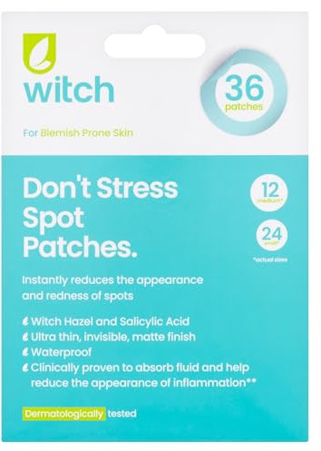 Witch Don't Stress Spot Patches, with Witch Hazel and Salicylic Acid, Helps Reduce Redness and Inflammation. 36 Patches