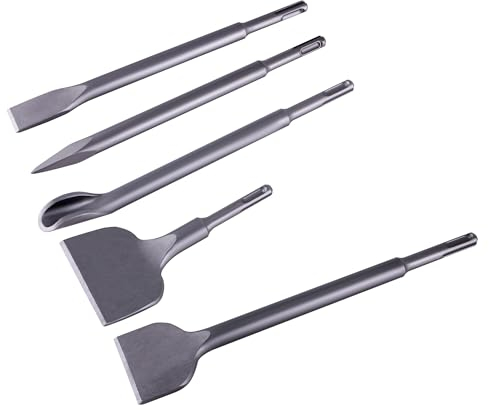 SUKITMISO 5tlg SDS PLUS Hammer Meißel Set, Keramikfliese Demontage Meißel Bit, Enthält Fliesenmeißel, Breitmeißel, Flachmeißel, Spitzmeißel und U-Form Meißel für Beton, Ziegel, Zement und Stein