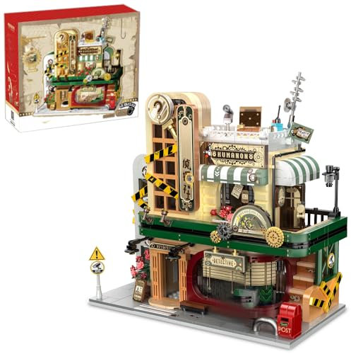 TyGn Private Detective Agency Bausteine Häuser Set Ausgestattet mit LED-Lichtern, 1286PCS 6+Kinder Spaß Architektur Spielzeug, Geeignet für Erwachsene, Jungen und Mädchen Kreatives BAU-Set Geschenk