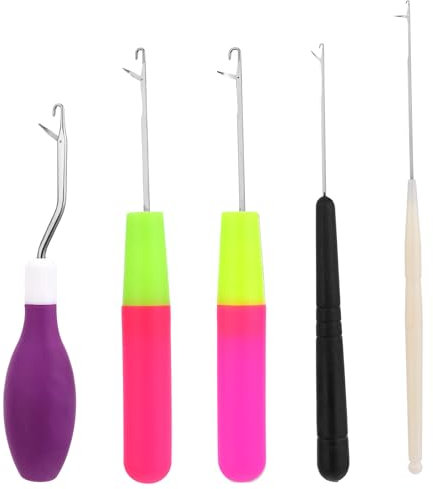 5 Stück Latch Hook Kit Dreadlocks Häkelnadel Set Haarverlängerung Nadel Latch Häkelnadel Haken Bunte Knüpfnadel Haar Häkelnadel Gebogene Microring Nadel für Haarverlängerungen Teppichherstellung