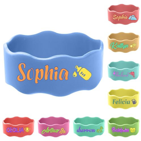 8 Pieza de etiquetas personalizadas para botellas de agua, Elementos esenciales lavables para guarderías, Linda correa para vasos con boquilla, Etiquetas de silicona antideslizantes para guarderías