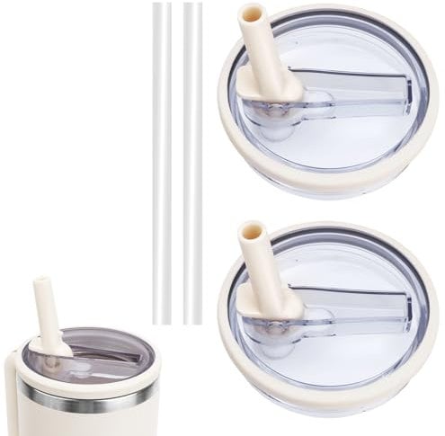FIDWALL 2pcs Spill Proof Water Bottle Lid Replacement for 40oz Tumbler,with 2pcs Straw,Flip Straw Lid,Reusable and Easy to Drink,can be used fo Stanley's 40oz Tumbler (White)