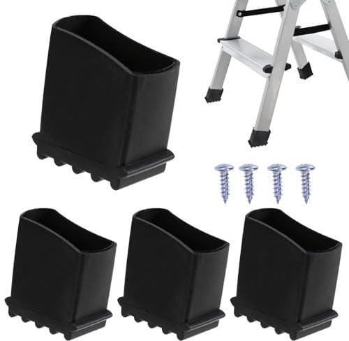 4 Stück 50x25mm Leiter Füße, Universal Gummi Leiterfüße mit 4 Schrauben, Rutschfeste Leiterfüße, Leiterkappen Fußkappen für Leitern Aluleiter Teleskopleitern Fischgrätleitern Ladder Pads
