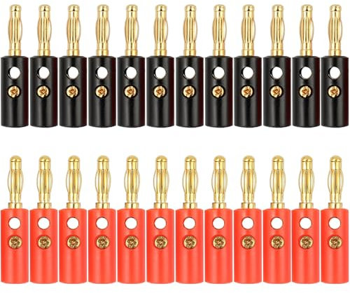 24 PCS Banana Plugs Speaker, 4MM Banana Plugs for Speaker Connectors Wire Gold Plated Speaker Wire connectors, Banana speaker Plugs Connectors for Musical Audio Speaker Wire, 12 Red + 12 Black