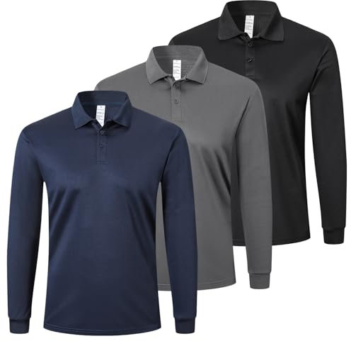 ZENGVEE Mens Polo Shirts Long Sleeve 3 Pack Quick Dry Breathable Lightweight Golf Polo T Shirts Casual Sports Gym Tennis Tops(P8520-BGN-L)