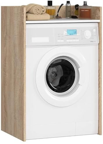 BDW Armario para Lavadora y Secadora, 97,5 x 64 x 50 cm, Mueble de Baño Alto (Roble Sonoma/Blanco)