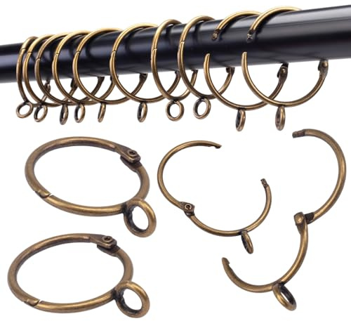 Öffnende Vorhangringe mit Öse, 24 Vorhangringe, Gardinenringe 5,1 cm Innendurchmesser, Scharnier-Schnappverbindung, passend für Gardinenstangen bis 4,6 cm, Bronze TXZWJZ