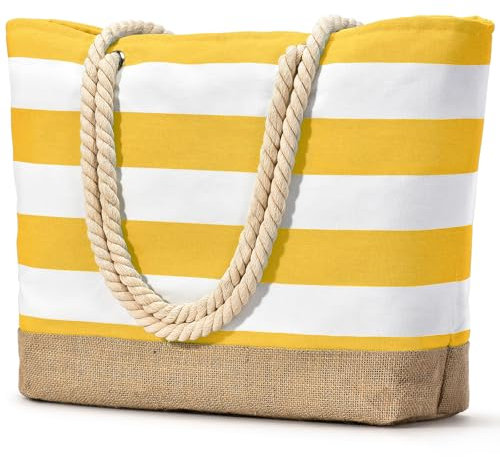 oscaurt Strandtasche XXL Familie Badetasche Umhängetasche Shopper Tasche Damen Wasserdicht Beach Bag mit Reißverschluss Faltbare Travel Bag Umhängetasche für Strand Reisen Einkaufen (Gelb)