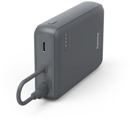Hama Power Pack 10000mAh, mit festem USB C Kabel (externer Akku mit 2X USB C, zum mobilen Laden von Handy, Tablet, Bluetooth Box etc., tragbares Ladegerät klein, leicht, LED Anzeige) anthrazit