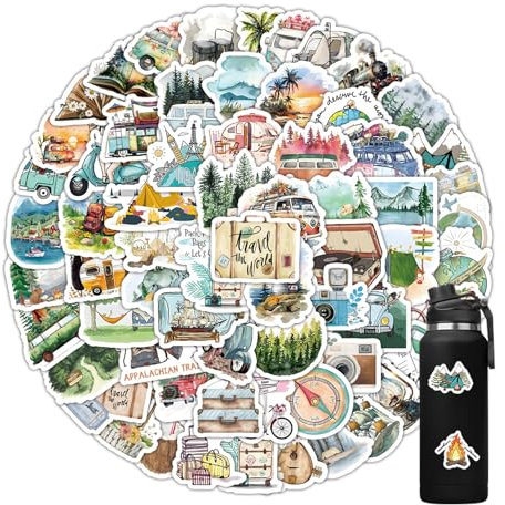 100 Stück Reiseaufkleber,Journaling Zubehör,Scrapbook-Aufkleber-Zubehör,Dekor-Aufkleber für Journaling Wasserfeste Langlebige Klein Camping,Koffer,Scrapbook,Skateboard,Laptops,Fotoalben