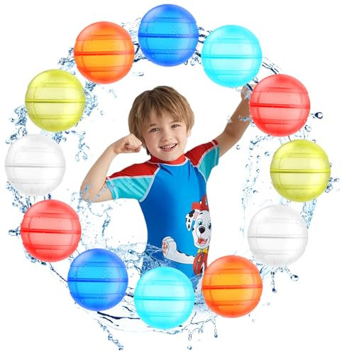 12 Stück Wiederverwendbare Wasserballons, Eine Sekunde Schnellfüller Wasserbomben Bomben Set, Einfach zu Lagern Pool Spielzeug Wasserball für Sommer, Schwimmbad, Strand, Garten, im Freien