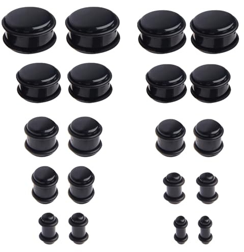 LOCCY 20 Stück Acryl Ohr Plug, Acryl Flesh Tunnel Ohrplug Schwarz Ohr-Stöpsel Double Flared Ohr Plug Expander Piercing Schmuck für Männer Frauen, 4/5/6/8/10/12/14/16/18/20mm