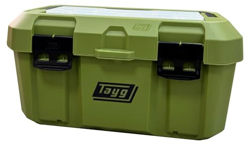 Tayg Caja Herramientas 46 Verde - Estuche Exterior Extraíble, Cierres Metálicos en Acero, Bandeja Interior Extraible, Soporta hasta 120 kg, Caja Herramientas Vacia Polipropileno, 500 x 279 x 254 mm