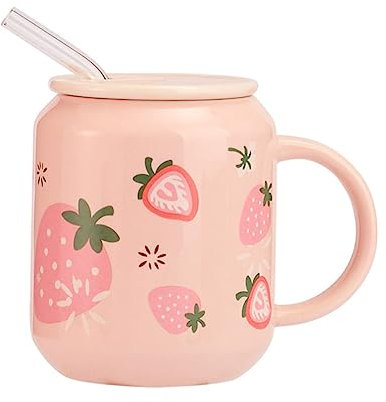 COLLBATH Tazza Con Cannuccia in Ceramica Con Coperchio Tazza Per Latte Per Bambini Elegante A Casa Pratica