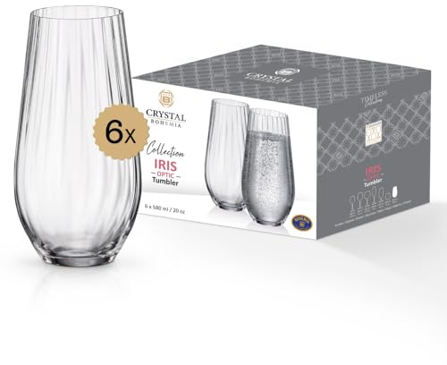 Crystal Bohemia Universalgläser - 6er Set, je 580 ml, spülmaschinenfest, langlebig, kratzfest & handgefertigt - Stilvolle Trinkgläser aus Kristallglas - Für Wasser, Saft, Softdrinks & mehr
