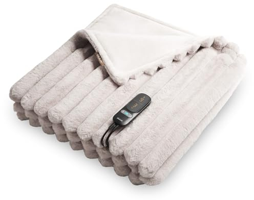 Duux Yentl Striped Elektrische Wärmedecke – 200x200 cm – Extra weich – 9 Heizstufen & Timer – Waschbar – Überhitzungsschutz – Energiesparend – Grau
