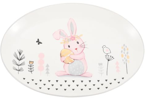 DECORNIJIA Assiette Décorative en Céramique Ovale Motif Lapin Plateaux de Service et Rangement pour Desserts Vaisselle Polyvalente pour Fruits et en-Cas Nettoyage Facile Couleur Blanche