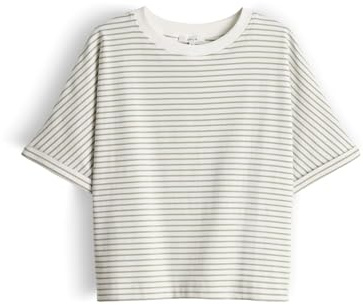 OPUS Damen Kurzarmshirt | Gestreiftes T-Shirt aus BCI Cotton Mix Loose Fit Pale Olive, S