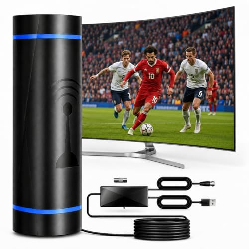 Indoor TV Aerial, TV Aerial with Signal Booster, Digital TV Aerial for Smart TV and Older TVs, Freeview Antenna, Up to 650+ Miles Range, Supports 4K 1080P HD, 16.4FT Cable,Matte Black