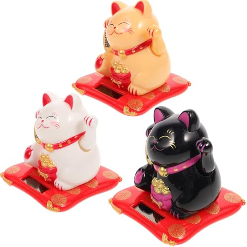 CALLARON Set 3 Pezzi Gatto Portafortuna Energia Solare e Movimento Ondeggiante, Decorazioni Creative in Plastica per Auto e Regali di Compleanno