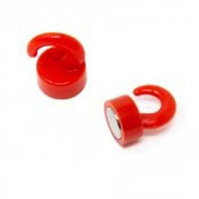 FIRST4MAGNETS Red Plastic Mini Magnetic Hooks for Fridge, Office, Whiteboard, Noticeboard, Filing Cabinet - 12mm Dia x 20mm Tall - 1kg Pull - Pack of 2